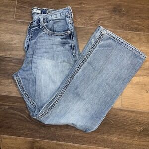 Buckle BKE Jeans Mens 34r Blue Washed Tyler Stretch Faded Distressed Abm4279